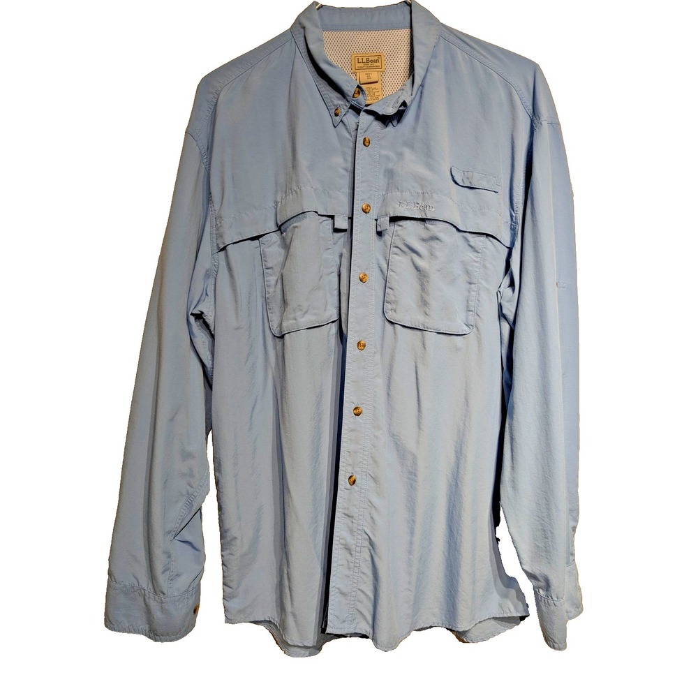 LL Bean Shirt Mens XL Blue Long Sleeve Button Down Nylon Fishing Hiking Outdoor